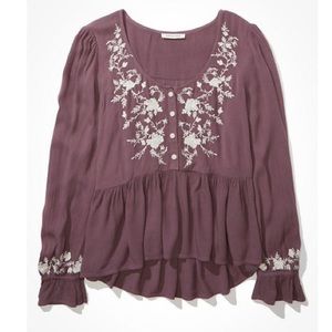 AE Embroidered Babydoll Top